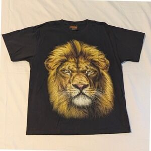 Rock Eagle High Definition Lion Graphic Tee Black XL Mens Double Sided Print